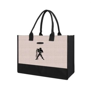 Large Aquarius Zodiac Sign Canvas Embroidered Tote Bag Grocery Shopping Bag
